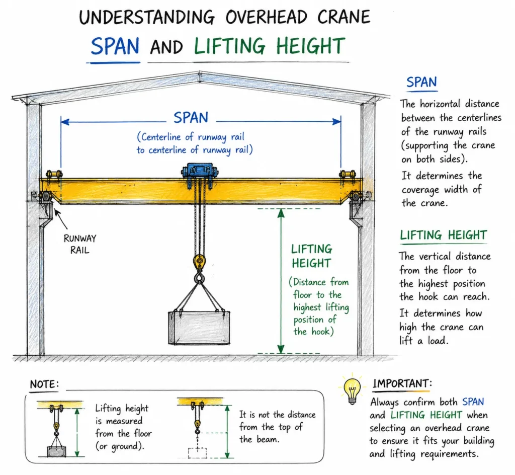 Overhead Crane Span Lifting Height Diagram