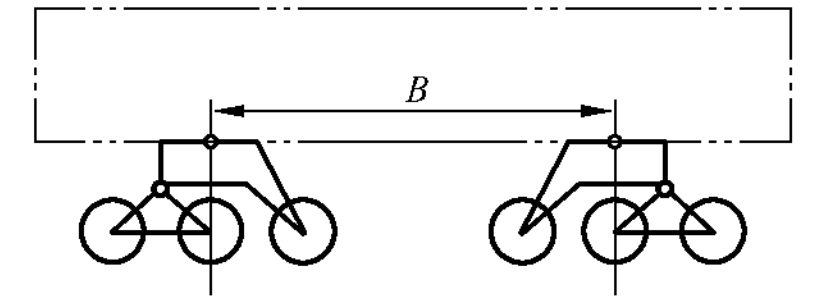 Wheelbase of a six-wheeled configuration on one side